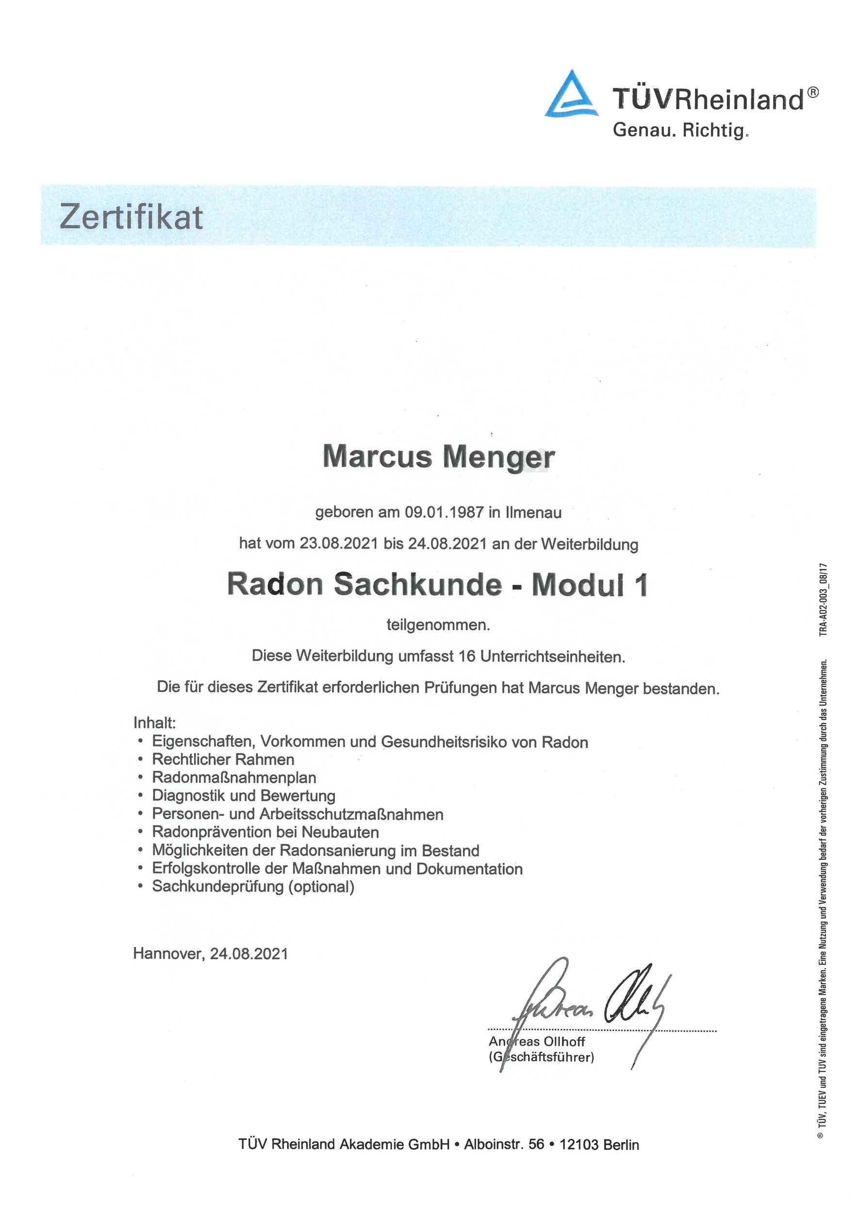 Radon Sachkunde - Modul 1 - Marcus Menger